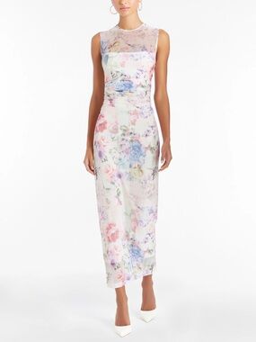 Amanda Uprichard Lyle Sheer Floral Midi rouged pastel Dress Womens MD bridal EUC